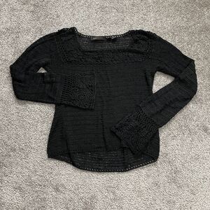 BCBGMAXAZRIA Shirt Girls Large Black Knit Long Sleeve Rayon Square Neck Juniors